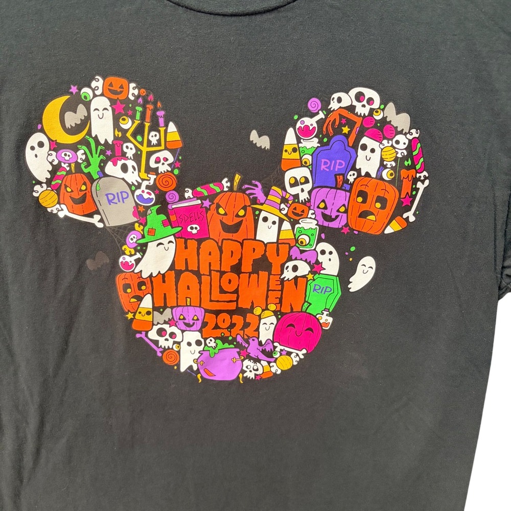 Disney Mickey Mouse Happy Halloween 2022 Black Cotton Disneyland Resort Tee M - Picture 4 of 8